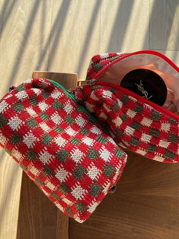 Retro Christmas Thick Knitted Plaid Portable Large-capacity Cosmetic Bag Storage Bag -- Christmas Special Gift