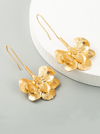 New Fashion Long Flower Ear Hook Earrings Simple Golden Temperament Earrings