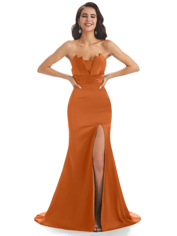 Burnt Orange Sexy Chic Silky Mismatched Satin Mermaid Long Wedding Bridesmaid Dresses Sale