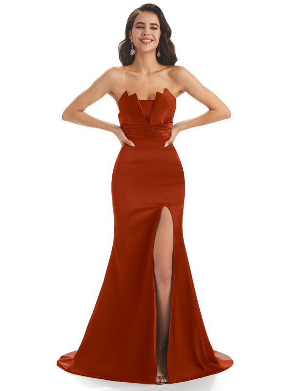 Rust Sexy Chic Silky Mismatched Soft Satin Mermaid Long Bridesmaid Dresses