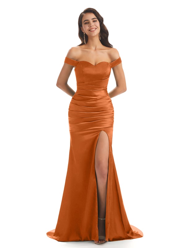 Burnt Orange Sexy Chic Silky Mismatched Satin Mermaid Long Wedding Bridesmaid Dresses Sale