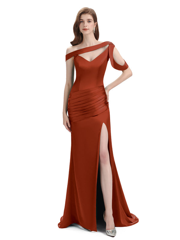 Rust Sexy Chic Silky Mismatched Soft Satin Mermaid Long Bridesmaid Dresses