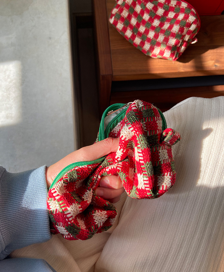 Retro Christmas Thick Knitted Plaid Portable Large-capacity Cosmetic Bag Storage Bag -- Christmas Special Gift